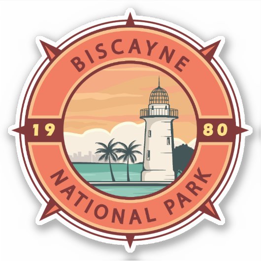 Biscayne National Park Retro Compass Emblem Sticker (Voorkant)