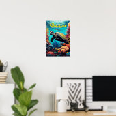 Biscayne National Park Schildpad Illustratie Retro Poster (Thuiskantoor)