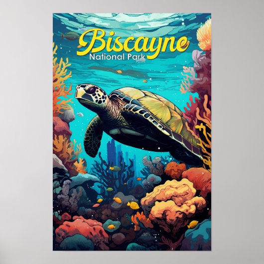 Biscayne National Park Schildpad Illustratie Retro Poster (Voorkant)