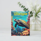 Biscayne National Park Turtle Illustratie Retro Briefkaart (Staand voorkant)