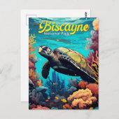 Biscayne National Park Turtle Illustratie Retro Briefkaart (Voorkant / Achterkant)
