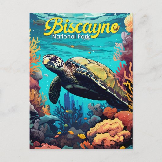 Biscayne National Park Turtle Illustratie Retro Briefkaart (Voorkant)