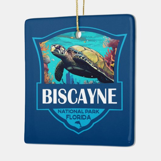 Biscayne National Park Turtle Illustratie Retro Keramisch Ornament (Links)