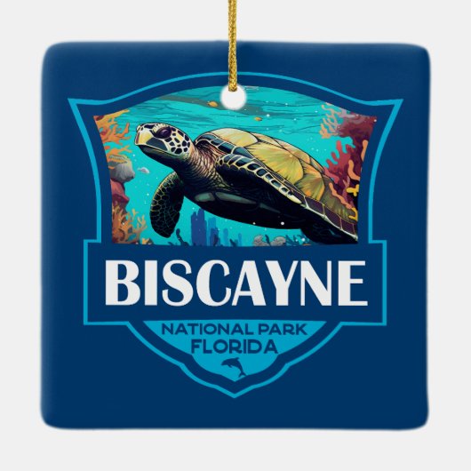 Biscayne National Park Turtle Illustratie Retro Keramisch Ornament (Achterkant)