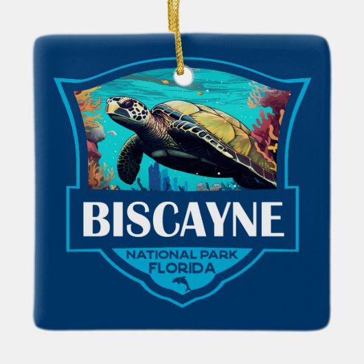 Biscayne National Park Turtle Illustratie Retro Keramisch Ornament (Voorkant)