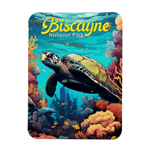 Biscayne National Park Turtle Illustratie Retro Magneet (Verticaal)