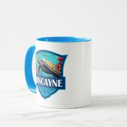 Biscayne National Park Turtle Illustratie Retro Mok (Voorkant links)