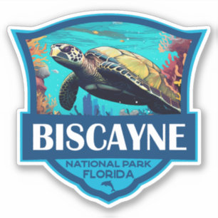 Biscayne National Park Turtle Illustratie Retro Sticker