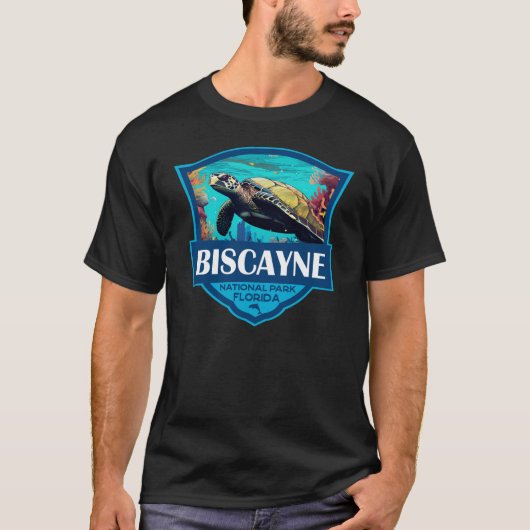 Biscayne National Park Turtle Illustratie Retro T-shirt (Voorkant)