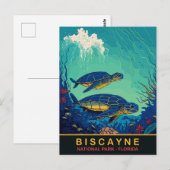 Biscayne, Turtles Onderwater, Florida, Reizen Briefkaart (Voorkant / Achterkant)