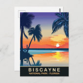 Biscayne, Zomer Zonsondergang bij Florida, Reizen Briefkaart (Voorkant / Achterkant)
