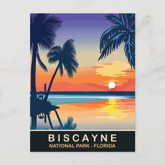 Biscayne, Zomer Zonsondergang bij Florida, Reizen Briefkaart (Voorkant)