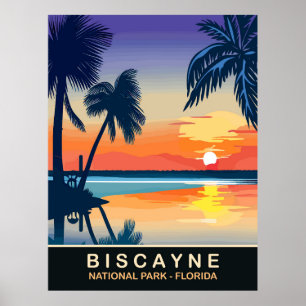 Biscayne, Zomer Zonsondergang bij Florida, Reizen Poster