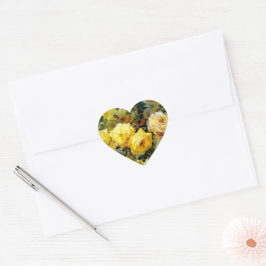 Bischoff - Rozen (geel), kunstschilderij, Hart Sticker (Envelop)