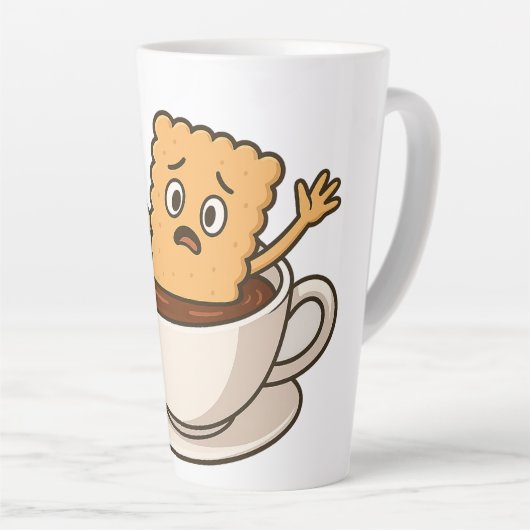 Biscuit in de problemen in een koffiekopje latte mok (Rechterhoek)