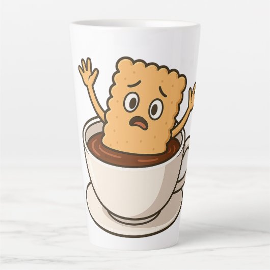 Biscuit in de problemen in een koffiekopje latte mok (Voorkant)