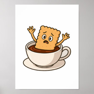 Biscuit in de problemen in een koffiekopje poster