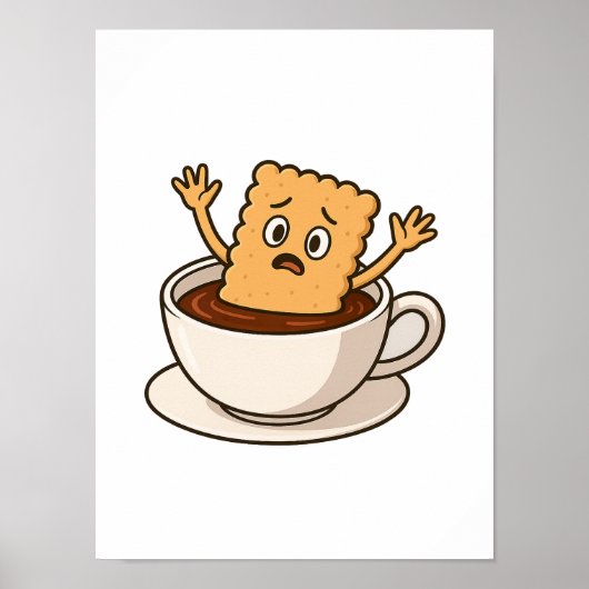 Biscuit in de problemen in een koffiekopje poster (Voorkant)
