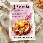 Biscuit recept gepersonaliseerd theedoek<br><div class="desc">Breng een vleugje zelfgemaakte charme naar uw keuken met deze gepersonaliseerde keukenhanddoek van Biscuit Recept. Met een klassiek koekjesrecept is deze handdoek zowel decoratief als functioneel. Pas het aan met jouw naam of een speciale boodschap, waardoor het een ideaal cadeau is voor bakkers of een heerlijke toevoeging aan uw keukeninrichting....</div>