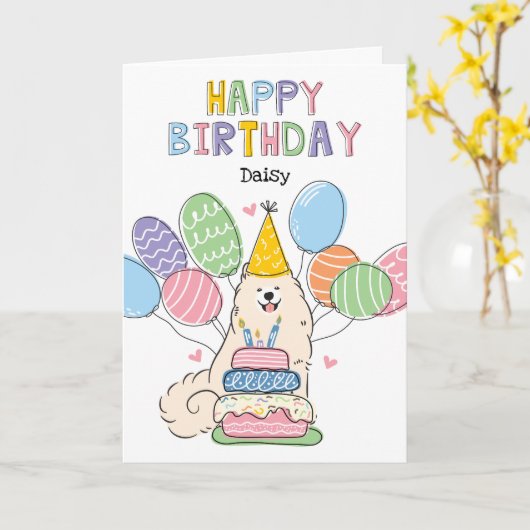 Biscuit Samoyed Dog Happy Birthday Kaart (Gele Bloem)
