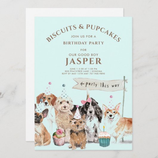 Biscuits & Pup Cakes Hond Verjaardagsfeest Kaart (Voorkant / Achterkant)