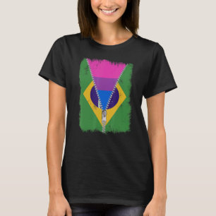 Biseksueel Brazilië Vlag Zip Braziliaanse LGBT Pri T-shirt