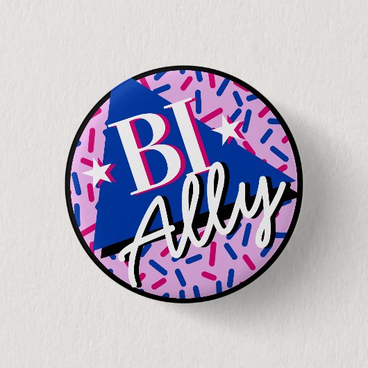 Biseksuele Ally Roze Blauw Sprinkles 90s Memphis Ronde Button 3,2 Cm (Voorkant)