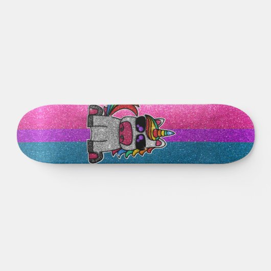 Biseksuele Pride Glitter Rainbow Unicorn Persoonlijk Skateboard (Horizontaal)