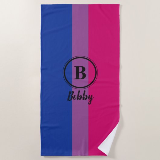 Biseksuele Pride Vlag Zwarte Aangepaste Monogram L Strandlaken (Voorkant)