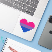 Biseksuele Pridevlag Hart Sticker (Laptop met iPhone)