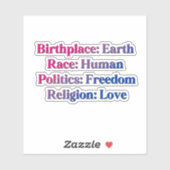 Biseksuele trots - Geboorteplaats: Aarde. Ras: Men Sticker (Vel)