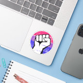 Biseksuele trots vuist cirkelprint sticker (Laptop met iPhone)
