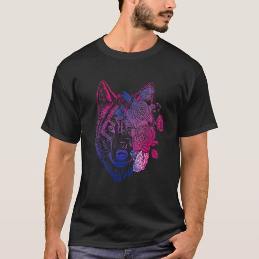 Biseksuele Wolf, Bloemenwolf, Biseksualiteit, Bi P T-shirt (Voorkant)