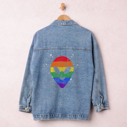 Bisexual Alien Face Extraterrestrial Head LGBT Gay Denim Jacket (Hangar)