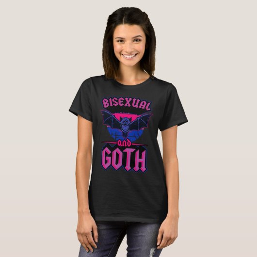Bisexual And Goth Gothic Emo Bat Pride LGBTQ Hallo T-shirt (Voorkant volledig)