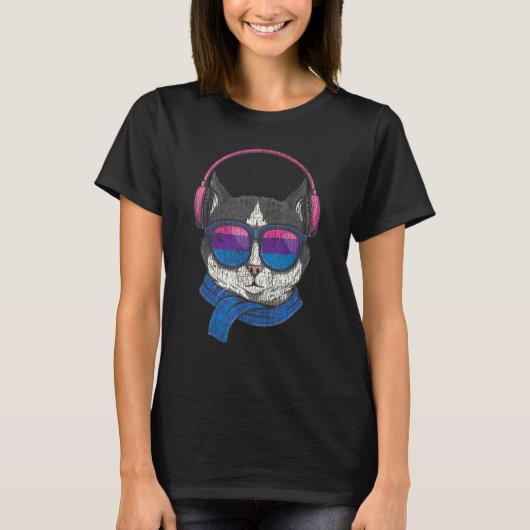 Bisexual Bi Pride Flag Cat  Sun Glasses 1 T-shirt (Voorkant)
