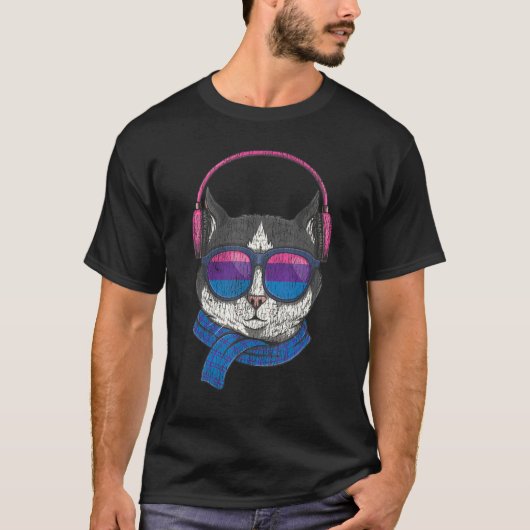 Bisexual Bi Pride Flag Cat Sun Glasses 1 T-shirt (Voorkant)