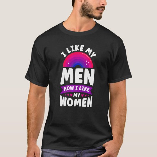 Bisexual Bi Pride Flag Ik hou van mijn Mannen hoe  T-shirt (Voorkant)
