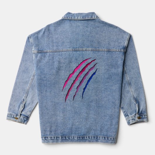 Bisexual Bi Pride Flag Scratch Scar Denim Jacket (Achterkant)