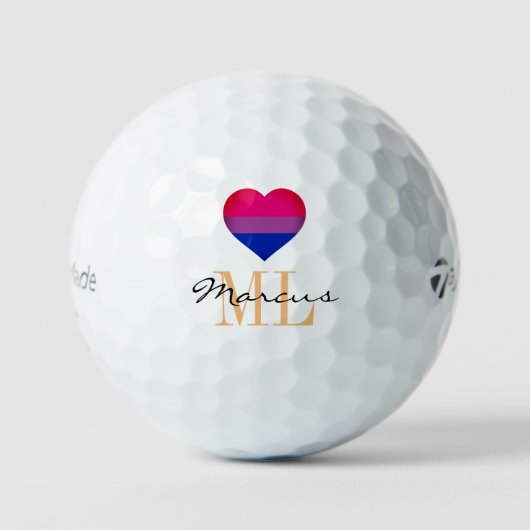 Bisexual Flag Heart & Pride Golf monogrammed /LGBT Golfballen (Voorkant)