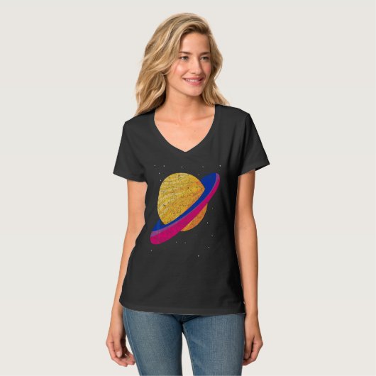 Bisexual Flag Queer Saturn Bi Pride T-shirt (Voorkant volledig)