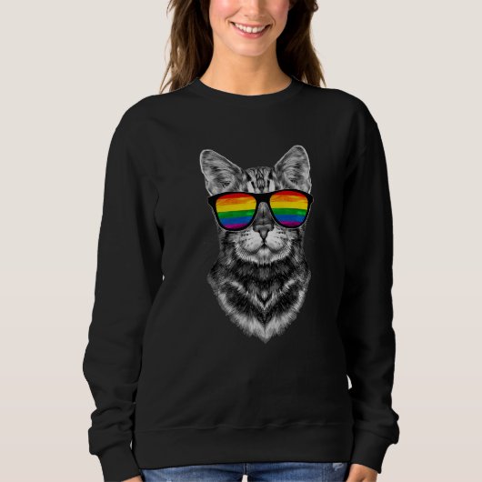 Bisexual Gay Pride Cat LGBT LGBTQ Sunglasses Pride Trui (Voorkant)