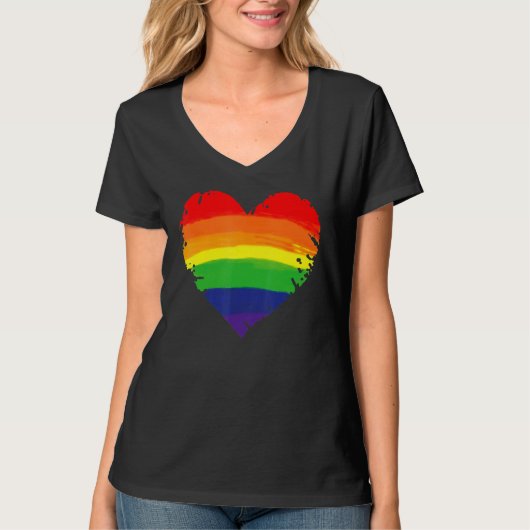 Bisexual Gay Queer Trans LGBTQ Rainbow Heart Rainb T-shirt (Voorkant)