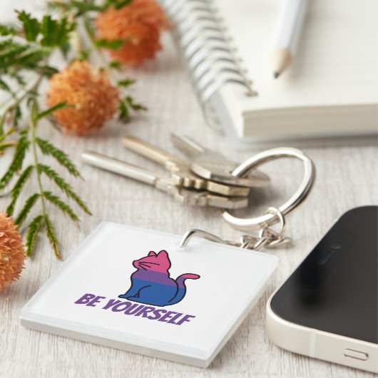 Bisexual Pride Cat - Wees jezelf Sleutelhanger (Voorkant Rechts)