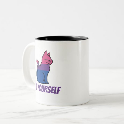Bisexual Pride Cat - Wees jezelf Tweekleurige Koffiemok (Voorkant links)