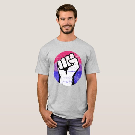 Bisexual Pride Fist Circle Print T-shirt (Voorkant volledig)