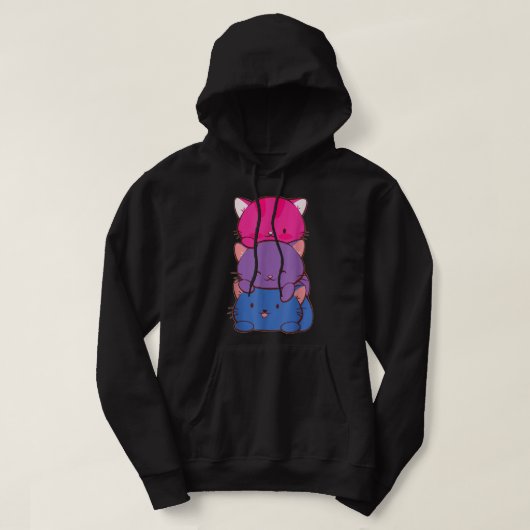 Bisexual Pride Kawaii Kitty Cat Pile Stack Anime L Hoodie (Design voorkant)