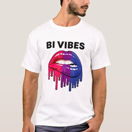 Bisexual Pride Month LGBT Bi Vibes Driping Lips T-shirt (Voorkant)