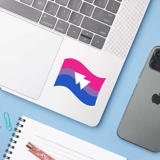 Bisexual Pride Symbol Wavy Flag Sticker (Laptop met iPhone)