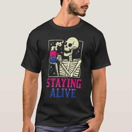 Bisexual Skeleton Staying Alive Bi Pride Flag Lgbt T-shirt (Voorkant)